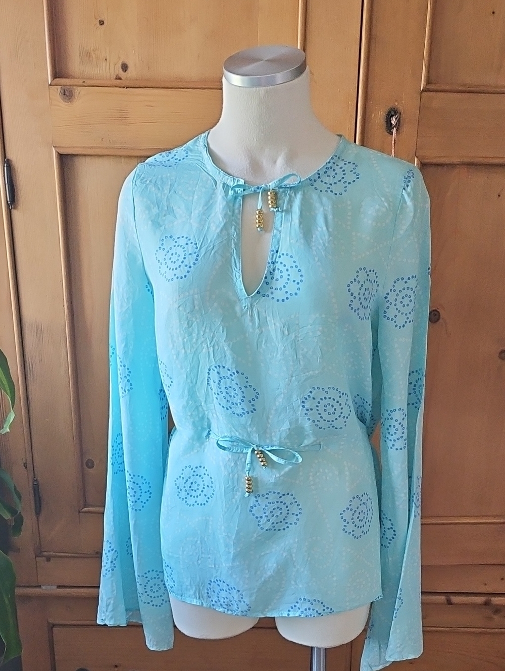 Chloe Caribbean Blue Patterned Silk Blouse Size 42